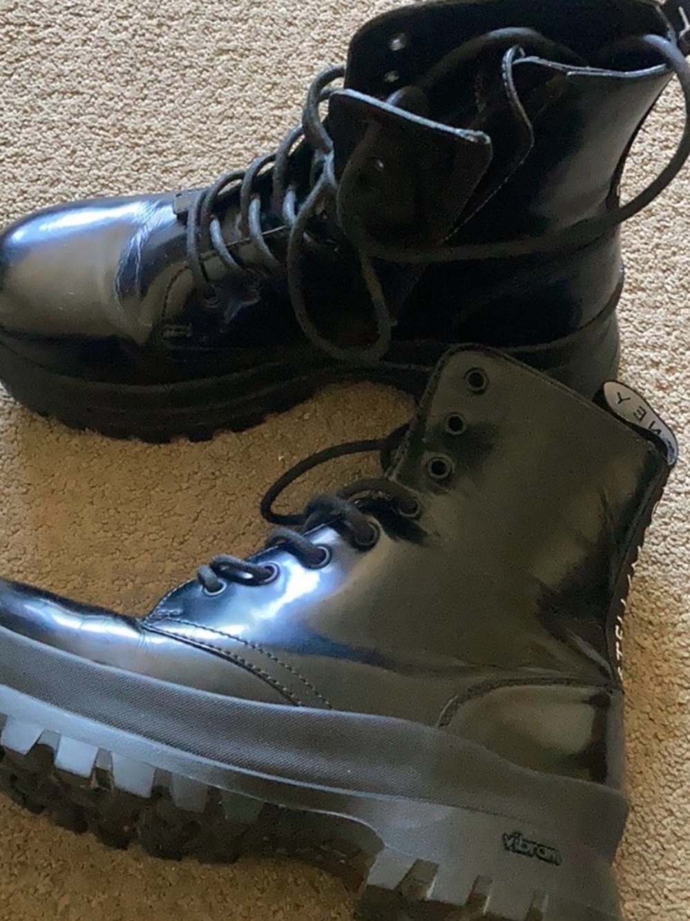 Stella McCartney Vibram Black Patent Lug Platform Combat Boots EU 39 US 8.5/9